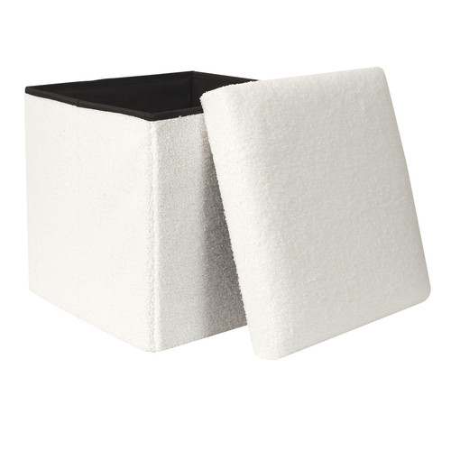 Folding Pouffe, boucle, white