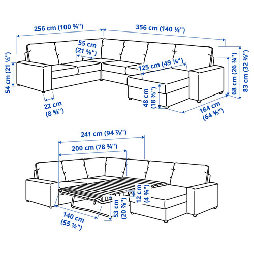 VIMLE Crnr sofa-bed, 5-seat w chaise lng, with wide armrests/Gunnared medium grey