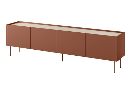 Four-Door TV Cabinet Desin 220, ceramic red/nagano oak