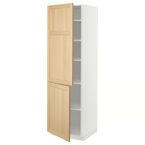 METOD High cabinet with shelves/2 doors, white/Forsbacka oak, 60x60x200 cm
