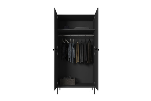 Wardrobe Nicole 100 cm, matt black, black legs