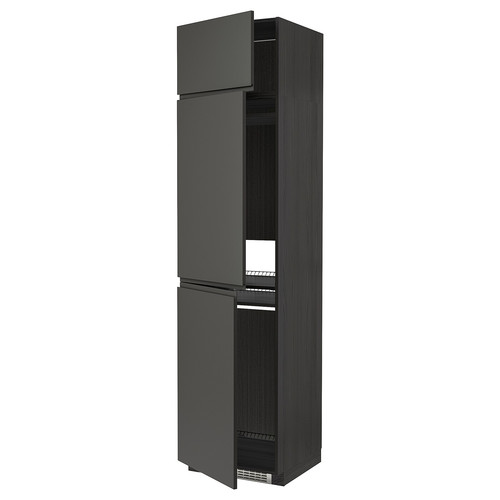 METOD High cab f fridge/freezer w 3 doors, black/Voxtorp dark grey, 60x60x240 cm