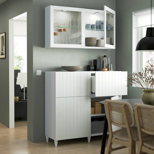 BESTÅ Storage combination w doors/drawers, white/Sutterviken/Kabbarp white clear glass, 120x42x213 cm