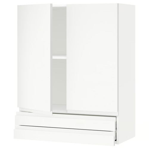 METOD / MAXIMERA Wall cabinet w 2 doors/2 drawers, white/Voxtorp matt white, 80x100 cm