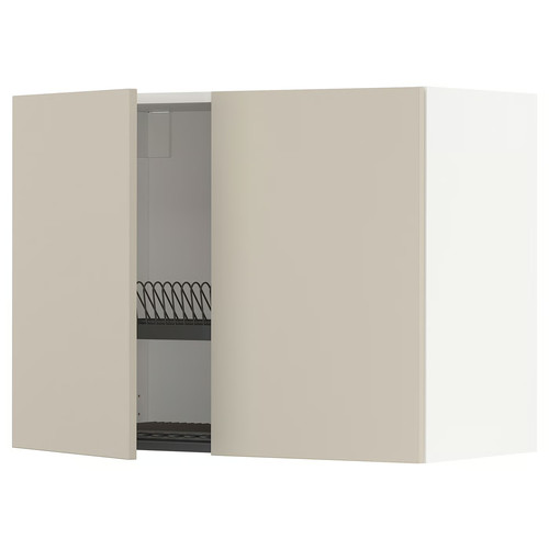 METOD Wall cabinet w dish drainer/2 doors, white/Havstorp beige, 80x60 cm