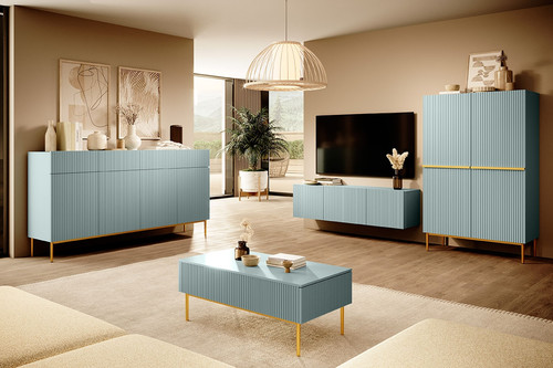 Cabinet with 4 Doors & 4 Drawers Nicole 200cm, sage, gold legs