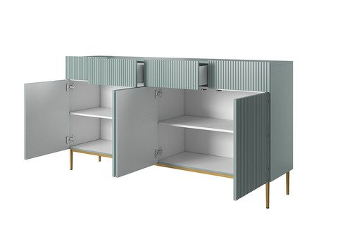 Cabinet with 4 Doors & 4 Drawers Nicole 200cm, sage, gold legs