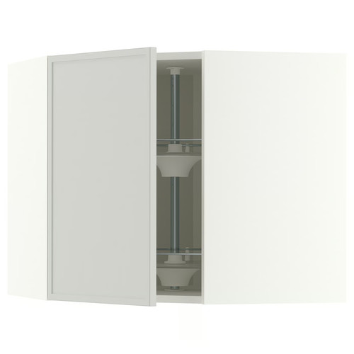 METOD Corner wall cabinet with carousel, white/Aspudden light grey, 68x60 cm