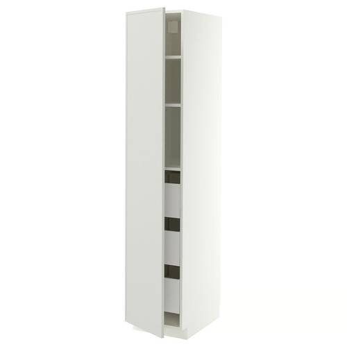 METOD/MAXIMERA High cabinet with drawers, white/Aspudden light grey, 40x60x200 cm