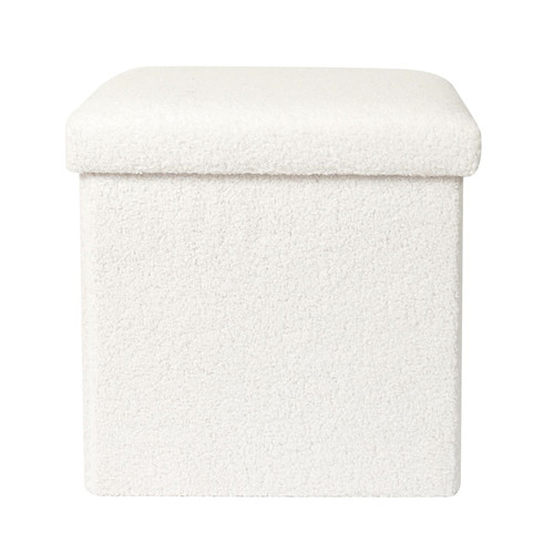 Folding Pouffe, boucle, white
