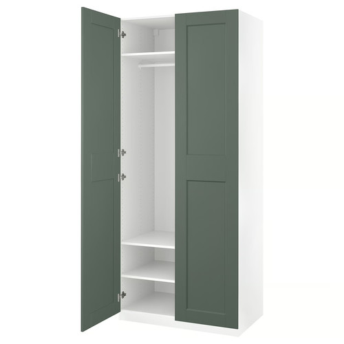 PAX / GRIMO Wardrobe combination, white/grey-green, 100x60x236 cm