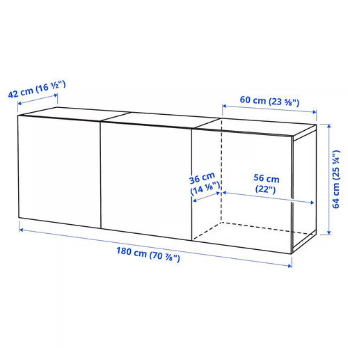 BESTÅ Wall-mounted cabinet combination, white stained oak effect/Lappviken white stained oak effect, 180x42x64 cm