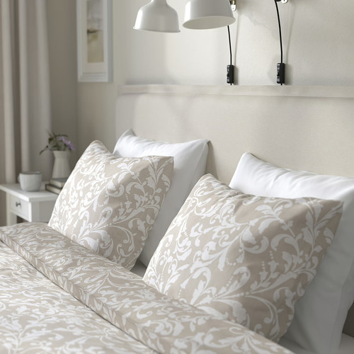 TÄRNKULLEN Upholstered bed frame, Vissle beige/Luröy, 140x200 cm