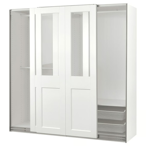 PAX / GRIMO Wardrobe with sliding doors, white/clear glass white, 200x66x201 cm