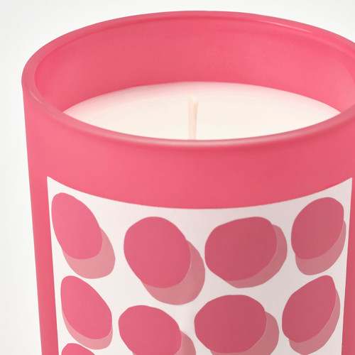 BLODBOK Scented candle in glass, Strawberry/bright pink, 45 hr