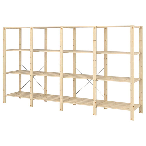 HEJNE 4 section shelving unit, softwood, 307x50x171 cm