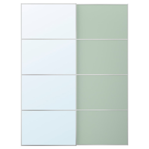 MEHAMN/AULI Pair of sliding doors, aluminium double sided/light green mirror glass, 150x201 cm