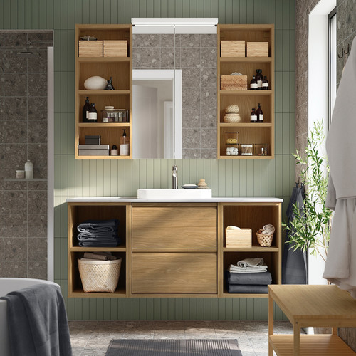HAGAÅN Wall open cabinet, oak effect, 40x15x95 cm