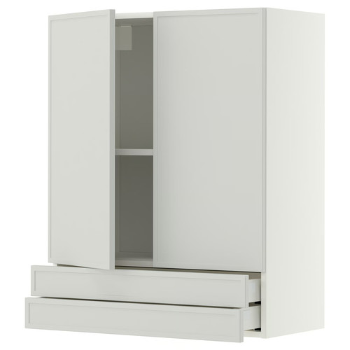 METOD/MAXIMERA Wall cabinet w 2 doors/2 drawers, white/Aspudden light grey, 80x100 cm