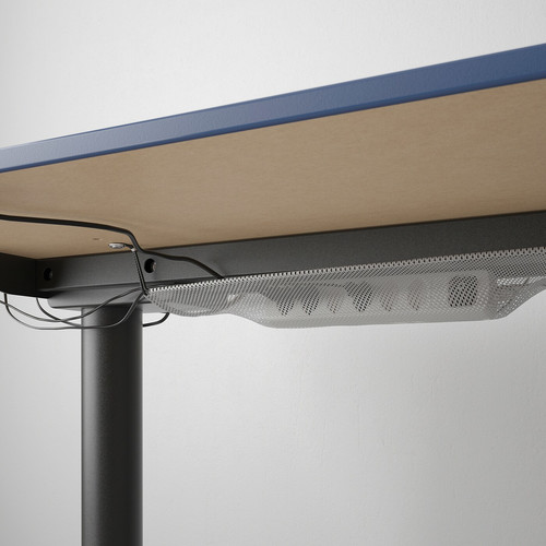 BEKANT Desk sit/stand, Linoleum blue, black, 160x80 cm