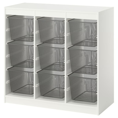 TROFAST Storage combination with boxes, room divider/white dark grey, 99x44x94 cm
