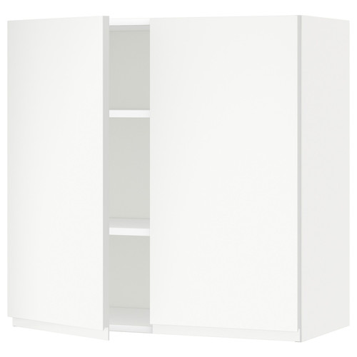METOD Wall cabinet with shelves/2 doors, white/Voxtorp matt white, 80x80 cm