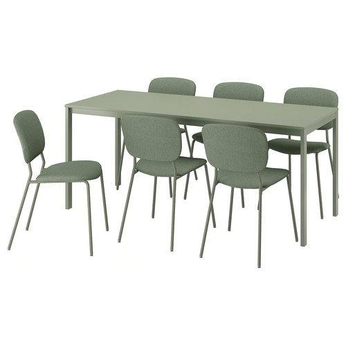 VIHALS / VIHALS Table and 6 chairs, green/green Tibbleby grey-green, 120/180x74 cm