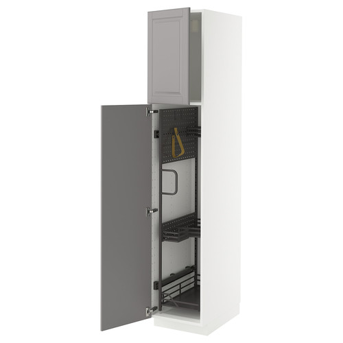 METOD High cabinet with cleaning interior, white/Bodbyn grey, 40x60x200 cm