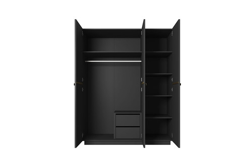 Wardrobe with Drawer Unit Nicole 150 cm, matt black, gold handles