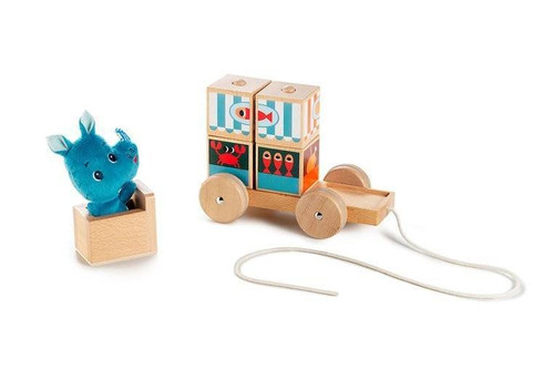 LILLIPUTIENS Wooden Food Truck with Puzzle Rhino Marius 12m+