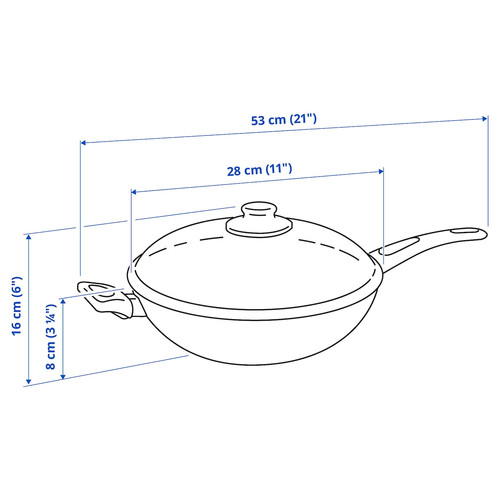 HEMLAGAD Wok with lid, non-stick coating black, 28 cm