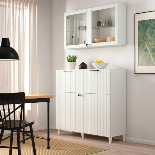 BESTÅ Storage combination w doors/drawers, white/Sutterviken/Kabbarp white clear glass, 120x42x213 cm