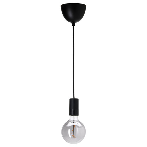 SUNNEBY / MOLNART Pendant lamp, black/globe grey clear glass, 125 mm