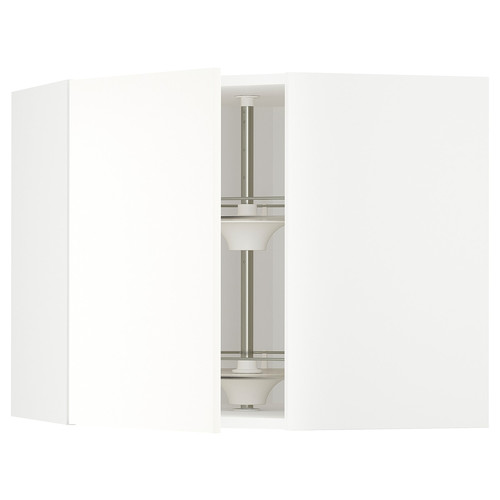 METOD Corner wall cabinet with carousel, white/Vallstena white, 68x60 cm