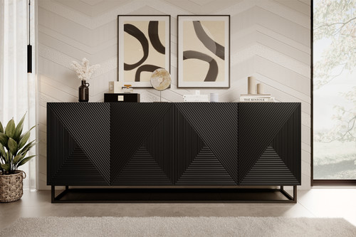 Four-Door Cabinet Asha 200 cm, metal legs, matt black