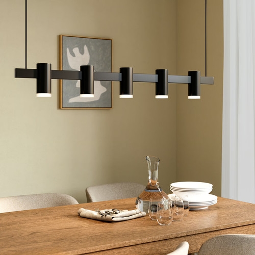 KRANSALG Pendant lamp with 5 lamps, black, 113 cm