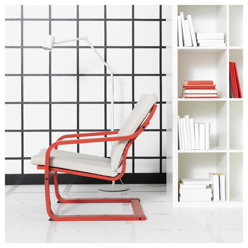 POÄNG Low-back armchair, red/Katorp natural colour/beige