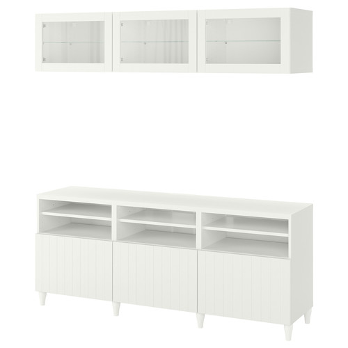 BESTÅ TV storage combination/glass doors, white/Sutterviken/Kabbarp white clear glass, 180x42x192 cm