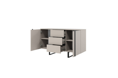 Cabinet with 2 Doors & 3 Drawers Verica 150 cm, cashmere/black legs