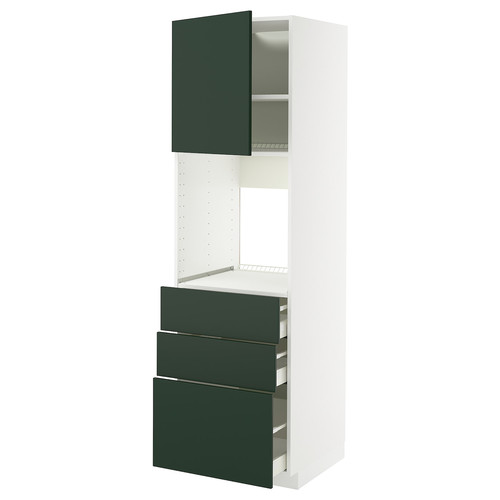 METOD / MAXIMERA High cab f oven w door/3 drawers, white/Havstorp deep green, 60x60x200 cm