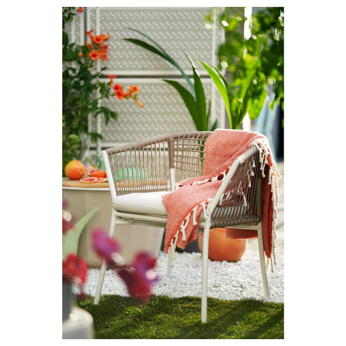 SEGERÖN Outdoor chair with armrests, white/beige/Frösön/Duvholmen beige