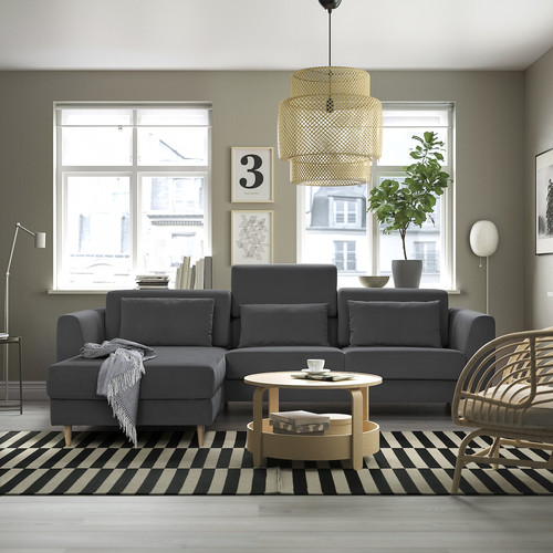 SLATORP 3-seat sofa with chaise longue, Hakebo dark grey