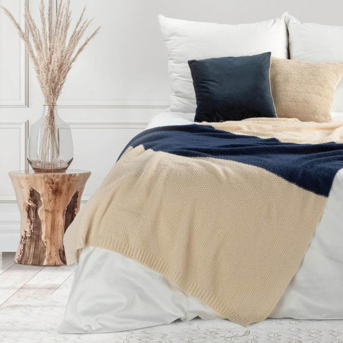 Blanket 30 x 170 cm, dark blue/beige