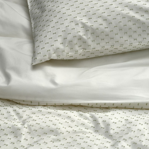 BANDKNIPPE Duvet cover and pillowcase, white/green, 150x200/50x60 cm