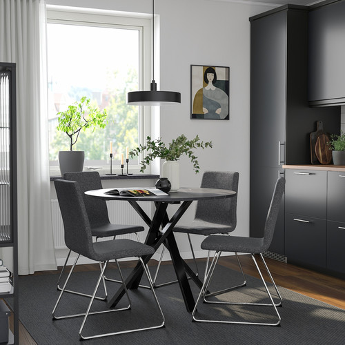 MARIEDAMM / LILLÅNÄS Table and 4 chairs, black marble effect/Gunnared dark grey chrome-plated, 105 cm