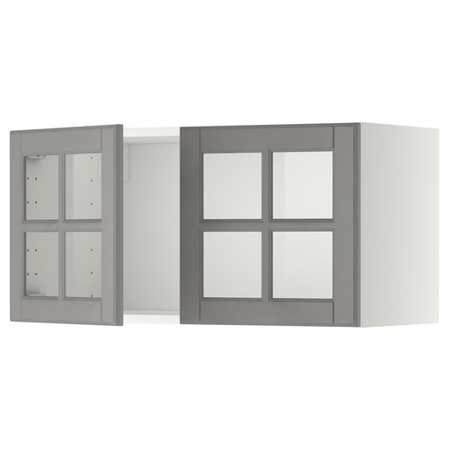 METOD Wall cabinet with 2 glass doors, white/Bodbyn grey, 80x40 cm