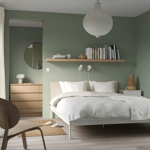 KLEPPSTAD Bed frame, white/Vissle beige, 160x200 cm