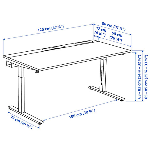 MITTZON Desk, birch veneer/white, 120x80 cm