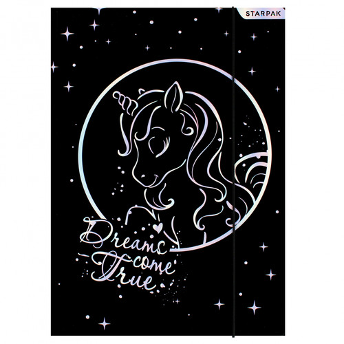 Document File Folder with Elastic Band A4 1pc Unicorn black, assorted patterns