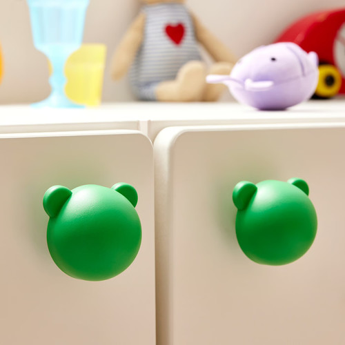GREJSIMOJS Knob, green/bear, 38 mm